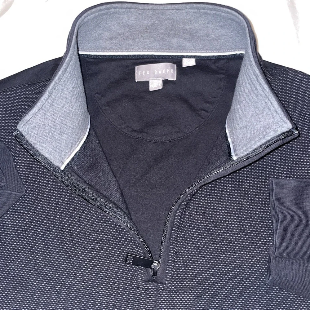 Ted Baker Mens 2XL Black Quarter Zip Textured Long Sleeve Pullover Sweater